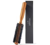 ZilberHaar - Brosse Cheveux & Barbe Styler - Brosse Ronde 100% Poils Véritable de Sanglier Rigides, 3 cm - Manche en Bois de Poire, 21 cm - 222 Bouchons de Poils - Soin du Visage Hommes