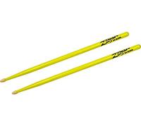 Zildjian 5A Hickory Drumsticks - Wood Acorn Tip - Neon Yellow