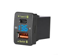 Zilimontt . 0 36W Chargeur de voiture double USB avec voltmètre numérique et port PD de type C pour véhicules - Adaptateur de prise de courant de charge rapide (lumière bleue)