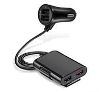 Zilimontt . 0 Chargeur de voiture USB avec 4 ports USB et sortie 30 W pour smartphones, tablettes et manettes de jeu, câble de 1,5 m pour chargement de siège arrière, compatible avec les voitures, S