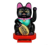 Zilimontt 12,7 cm Solaire Automatique Ondulation Chat Chanceux Ornement pour Maison Bureau Voiture Décoration - Symbole Feng Shui Richesse Construction Plastique (Noir)