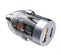 Zilimontt Adaptateur de chargeur de voiture à double port de 120 W avec interface USB-C PD pour la plupart des voitures, mini design transparent (A)