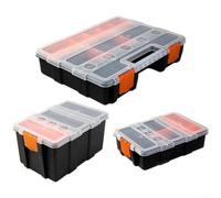 Zilimontt Boîte de rangement à outils avec cloison amovible en plastique, séparateurs réglables, grande capacité de stockage, excellente pour vis, écrous, petites pièces, noir et orange (S)