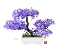 Zilimontt Bonsaï artificiel en fleur de prunier et pin - Décoration florale réaliste pour mariage, extérieur et maison, 26 cm de haut, plastique, sans arrosage (bleu)