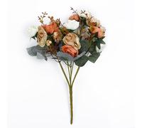 Zilimontt Bouquet de roses artificielles avec 21 têtes de fleurs en soie, 32 cm de haut, arrangement floral artificiel pour mariage, maison, bureau, café ou décoration de mariée - Réaliste et (6#)