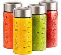 Zilimontt Bouteilles de jus en verre borosilicate avec couvercles étanches en acier inoxydable, design à large goulot pour smoothies et jus, passent au lave-vaisselle, réutilisables et (7 x 15 cm, 350