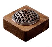 Zilimontt Brûleur d'encens en noyer avec couvercle, tampon en coton ignifuge et design creux pour une diffusion fluide de la fumée, compatible avec bobine/tige/encens en poudre (A)