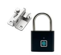 Zilimontt Cadenas à empreintes digitales avec loquet de porte en acier inoxydable, serrure de sécurité sans clé pour sacs, tiroirs, valises et casiers de gym (noir)