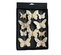 Zilimontt Décoration de sapin de Noël à paillettes en forme de papillon à suspendre avec clips - Pendentif en plastique coloré - Design creux complexe (doré)