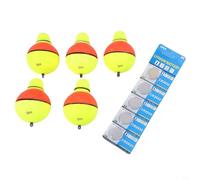 Zilimontt Ensemble de pêche lumineux à LED - 5 flotteurs noctilucents pour la pêche de nuit, flotteurs en mousse EPP phosphorescents avec lumière commutable de couleur (8 à 9,5 cm), (50 g)