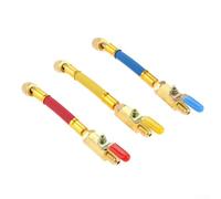 Zilimontt Ensemble de tuyaux de charge AC en laiton et caoutchouc avec robinet à boisseau sphérique pour systèmes de réfrigération R134A, R410A, R22 et R12 - 3 pièces de 17,8 cm - Code couleur pour