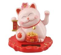 Zilimontt Figurine de chat Feng Shui avec poisson à énergie solaire avec détection de lumière blanche porte-bonheur et décoration automatique en plastique pour symbole (2313-Rose)