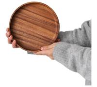 Zilimontt For American Plateau rond en bois de noyer fabriqué à la main avec finition laquée à base de plantes Convient pour la présentation de fruits et boissons (A)