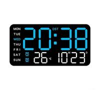Zilimontt Horloge murale numérique avec affichage de la température, de la date, de la semaine, contrôle vocal, réglage de la luminosité, alimentation par piles ou USB, heure d'été (H)
