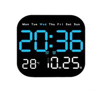 Zilimontt Horloge murale numérique avec télécommande, affichage LED indiquant la température, l'heure, la date, le jour, le compte à rebours, 10 niveaux de luminosité réglables, bleu