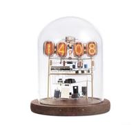 Zilimontt IN-12 Nixie Kit d'assemblage d'horloge à tube avec rétroéclairage RVB en verre, base en bois, horloge de bureau rétro néon lumineuse, projet électronique pour les amateurs de 14 cm (B)