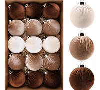 Zilimontt Lot de 15 boules de décoration de Noël incassables en velours marron - Décorations de sapin - 8,9 cm - Pour fête, maison, guirlande, cheminée (marron (15 pièces)