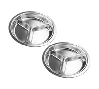 Zilimontt Lot de 2 assiettes rondes divisées en acier inoxydable avec 3 compartiments, plateau de service alimentaire pour enfants, adultes, camping, déjeuner et dîner
