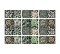 Zilimontt Lot de 24 feuilles de stickers muraux imperméables en PVC avec motif mandala, style européen, décoration d'intérieur, pour cuisine, salle de bain, vert 10, 15, 20 cm
