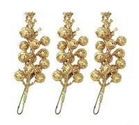 Zilimontt Lot de 3 tiges de baies artificielles à paillettes pour couronne, guirlande, arbre à faire soi-même avec tiges métalliques flexibles pour une mise en forme facile (doré)