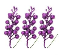 Zilimontt Lot de 3 tiges de baies artificielles à paillettes pour couronne, guirlande, arbre à faire soi-même avec tiges métalliques flexibles pour une mise en forme facile (violet)