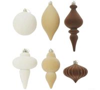 Zilimontt Lot de 6 décorations de Noël floquées dans des couleurs mousse moka, formes assorties pour décoration de sapin de vacances, compatibles avec crochets standard (C)