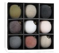 Zilimontt Lot de 9 boules de Noël floquées en velours pour sapin - Décoration vintage et élégante à suspendre - Décoration ronde classique en plastique pour fêtes de vacances (D)