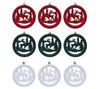 Zilimontt Lot de 9 décorations uniques en forme de cerf floqué pour sapin de Noël et décoration saisonnière de la maison, avec style rustique et paillettes élégantes