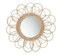 Zilimontt Miroir de maquillage rond en rotin tissé à la main - Décoration murale bohème ronde - En osier naturel à suspendre - Pour salon, chambre à coucher, salle de bain, entrée - 40 cm