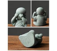 Zilimontt Petite statue de moine de Bouddha sage pour décoration de jardin et de pelouse, matériau en résine de grès, ne voit pas le mal, ne rien dire le mal (E)