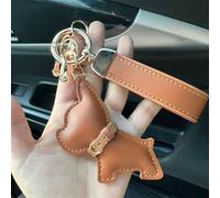 Zilimontt Porte-clés en cuir pour clés de voiture et sacs à main - Motif chien mignon pour pendentif de sac, 10 x 8 x 5 cm, compatible avec porte-clés (marron1)