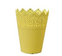 Zilimontt Pot de fleurs percé en plastique avec couronne et dentelle - 14 cm de hauteur - pour organiser les cosmétiques, la papeterie et les petits articles dans le jardin (jaune)