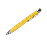 Zilimontt Stylo à encre gel multifonction en alliage avec règle métrique et impériale, échelle, tournevis, niveau, stylet capacitif, support de téléphone portable, outil de dessin pour (jaune)