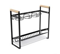 Zilimontt Support de bouteille d'eau pour comptoir de cuisine, organisateur de gobelets avec plateau de drainage, cadre en fer avec base en bois, support de tasse de 1,2 l