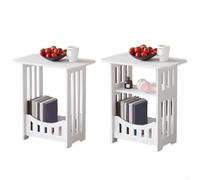 Zilimontt Table d'appoint de nuit avec 2 étagères et présentoir à bibliothèque, table d'appoint compacte et stable en PVC adaptée pour ranger des livres et des articles de décoration (double niveau)