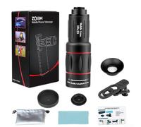 Zilimontt Télescope monoculaire pour extérieur - Zoom 18X à 64X, adaptateur photo longue portée pour téléphone portable avec clip réglable, lentille multicouche, design compact portable (18x)