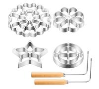 Ziliny Lot de 6 moules à rosace en fer Bunuelos avec poignée - Emporte-pièces en alliage d'aluminium avec 3 têtes interchangeables - Étoile et fleur - Cercle pour la cuisine