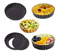 Zillary 4 Pièces Moule à Quiche, Moule a Tarte à Fond Amovible, Plat a Tarte en Acier Carbone, Moulle a Tarte Rond, Petit Plat a Tarte, pour Quiches, Tartelettes, Gâteau (12 cm / 4,72 Pouces)