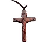ZILOOK Collier en bois avec pendentif en forme de croix de Jésus, collier chrétien catholique Jésus crucifix, 1.65 x 2.36 inches, Bois, Non