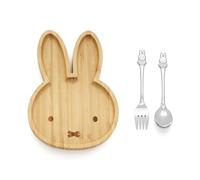 Zilverstad - Assiette en Bambou Miffy + 2 Couverts en INOX, Brown