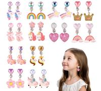 ZILZUFA 12 Paires Boucles d'oreilles Clip Fille Enfants, Licorne Arc-en-Ciel Non Piercing Boucles d'oreilles Princesse Bijoux Accessoires Fête Anniversaire Cadeau