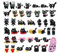 ZILZUFA 40 Pièces Pins pour Chat Noir, Bijoux de Chaussures en PVC, Breloques Mignonnes pour Sabots et Sandales, Décoration de Chaussures pour Enfants et Adultes, Accessoires de Fête DIY, Noir