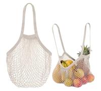 ZILZUFA Lot de 2 Sacs à provisions réutilisables en Corde de Coton Bio, Sacs à provisions avec Longue poignée pour Le Stockage des Fruits et légumes, Beige, Beige