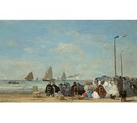 ZIMARO Wall Art Impression sur Toile Photos d'œuvres d'art la reproduction Eugène Boudin Scène De Plage à Trouville pour la décoration intérieure 60x90cm