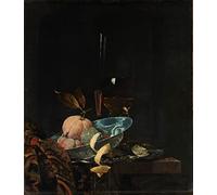 ZIMARO Wall Art Impression sur Toile Photos d'œuvres d'art la reproduction Willem Kalf Nature morte avec verrerie de fruits et bol Wanli pour la décoration intérieure 60x90cm