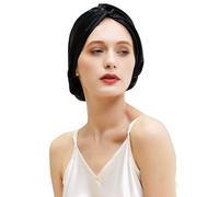 ZIMASILK Bonnet de sommeil 100% soie de mûrier 22 momme pour femme, soins capillaires, bonnet de nuit en soie naturelle avec élastique qui reste en place (1 pièce, noir)