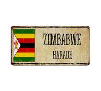 Zimbabwe HARARE - Plaque en métal de 15,2 x 30,5 cm - Clôture de campagne, porte d'entrée, décoration d'intérieur, plaque en métal souvenir de pays national, plaque en étain pour salle à manger