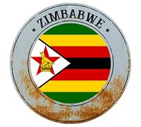 Zimbabwe Plaque en métal avec drapeau national du Zimbabwe - Décoration murale vintage en métal - Souvenir de pays - Plaque ronde en métal de qualité pour porche d'entrée, buanderie, 22,9 x 22,9 cm -