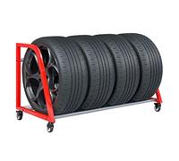ZIMGOD Rayonnage pour Pneus Rack de Stockage de Pneus Roulant avec 4 Roues, Support de Garage Robuste oour Intérieur/Extérieur/Atelier/Abri de Voiture, Support de Pneu Rouge - Facile à Déplacer