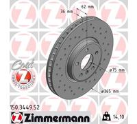 2x Disque de frein ventilé de l'intérieur 150.3449.52 ZIMMERMANN pour BMW X5 X6